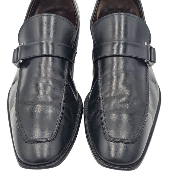 Vintage Salvatore Ferragamo Italy Mens 13D Black Leather Dress Shoes Bit Loafers - Picture 14 of 15